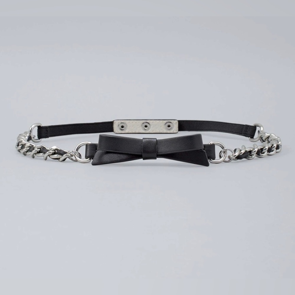 White House Black Market Black Chain-Link Bow Stretch Belt - Size Small